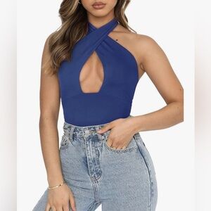 REORIA Halter Double Lined Bodysuit- Size L